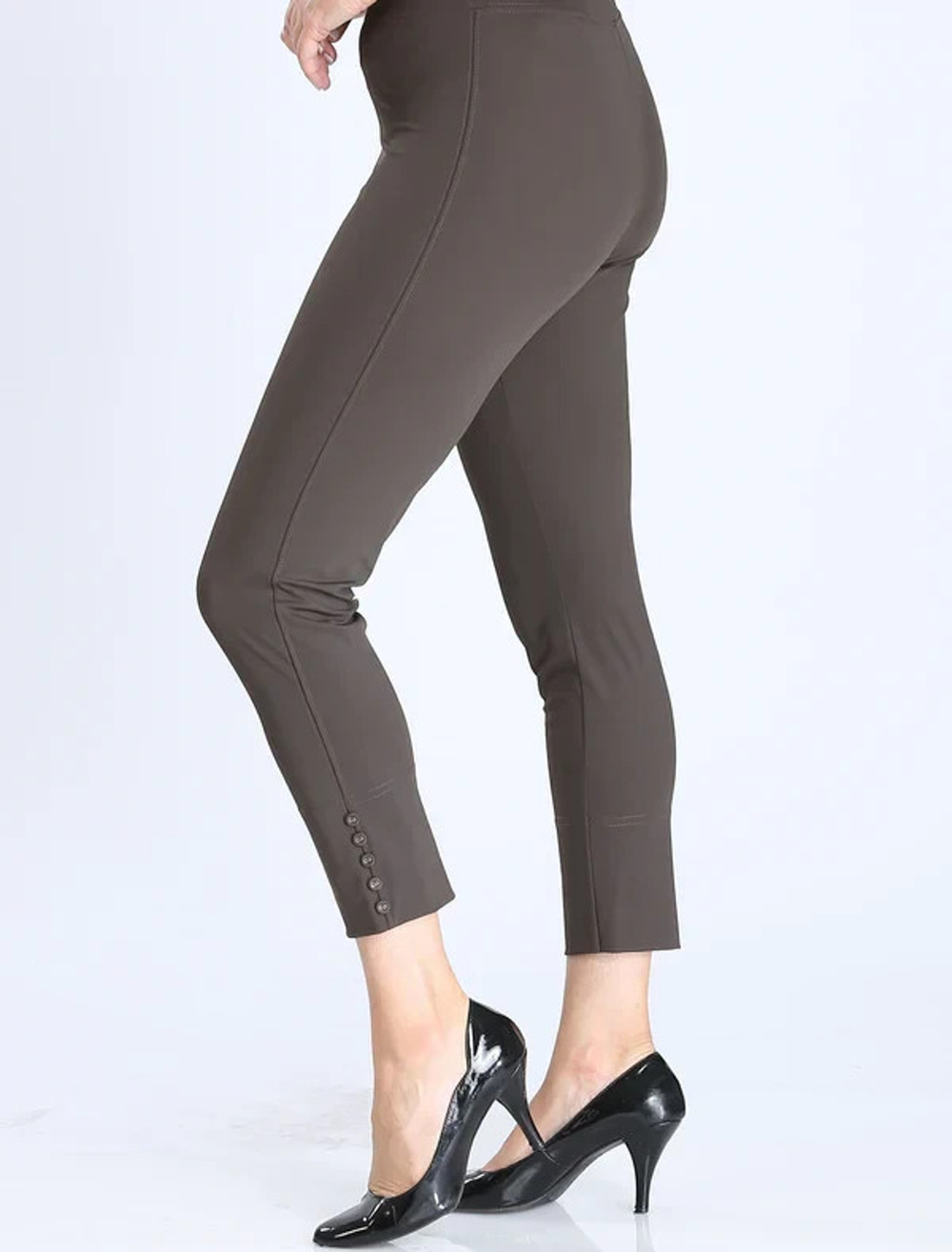 IC by Connie K 6266P Button Hem Slim Crop Pants Size S Brown Stretch Pull On USA